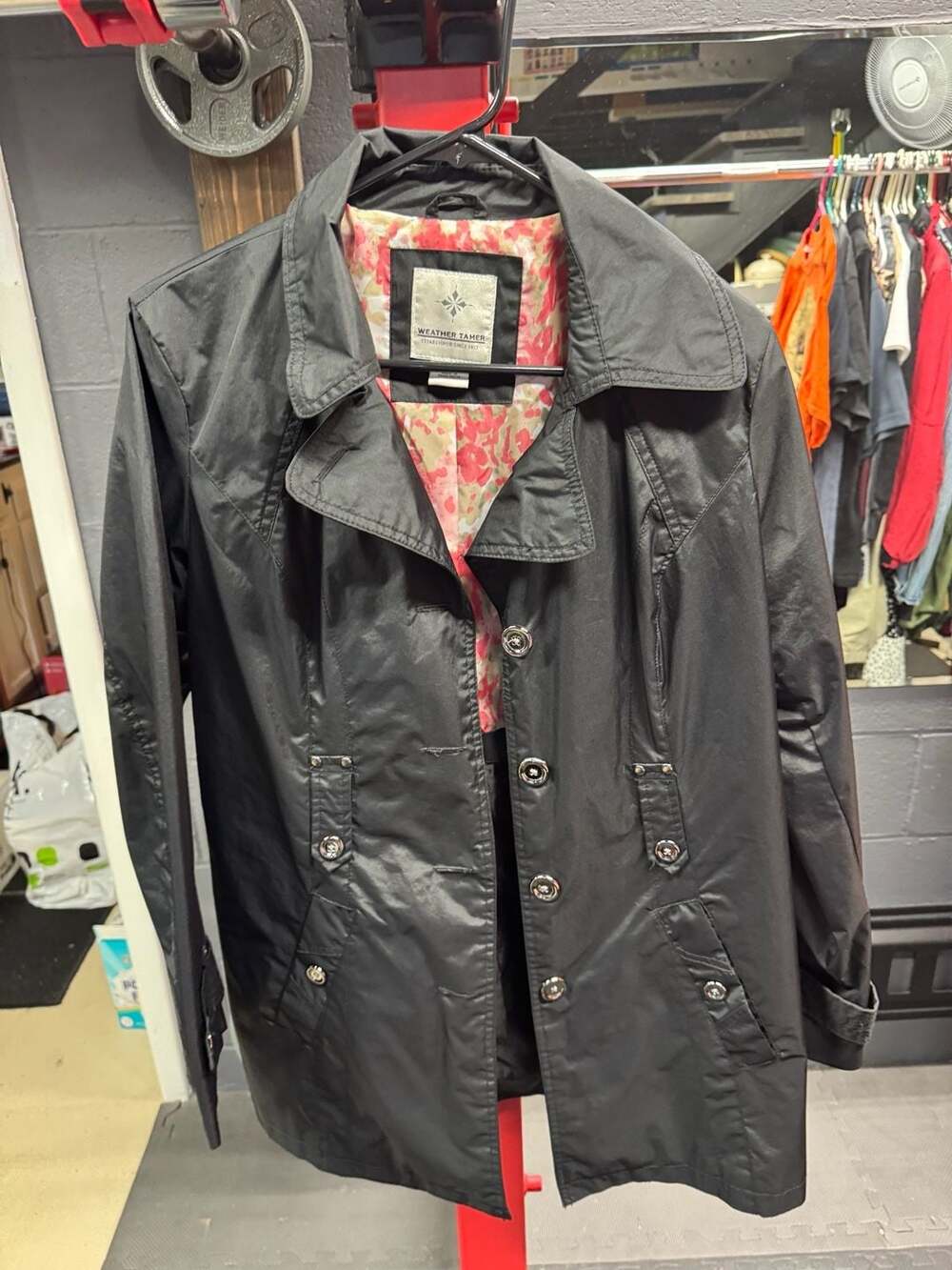 Weather Tamer Women's Black Lightweight Trench Coat with Floral Lining